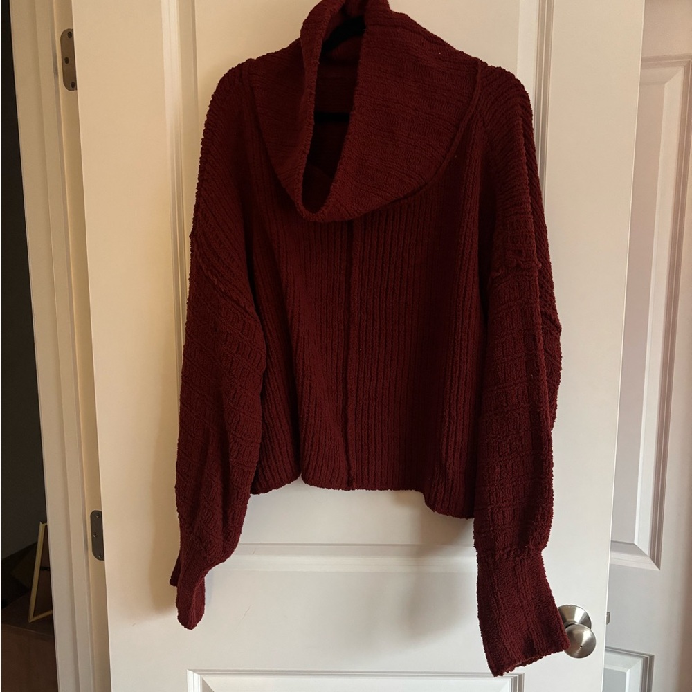Free People Burgundy Cowl Neck Sweater